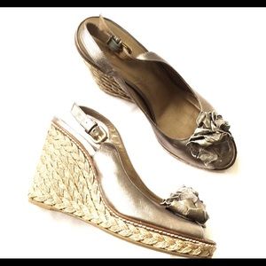 Stuart Weitzman Metallic  Leather Wedge Shoes